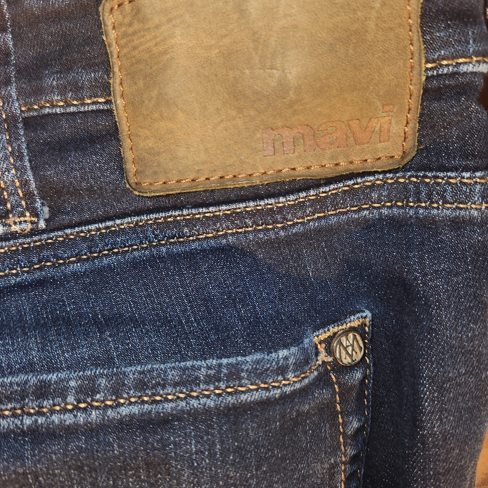 Mavi Blue Jeans with Distressed Look and Contrast Stitching